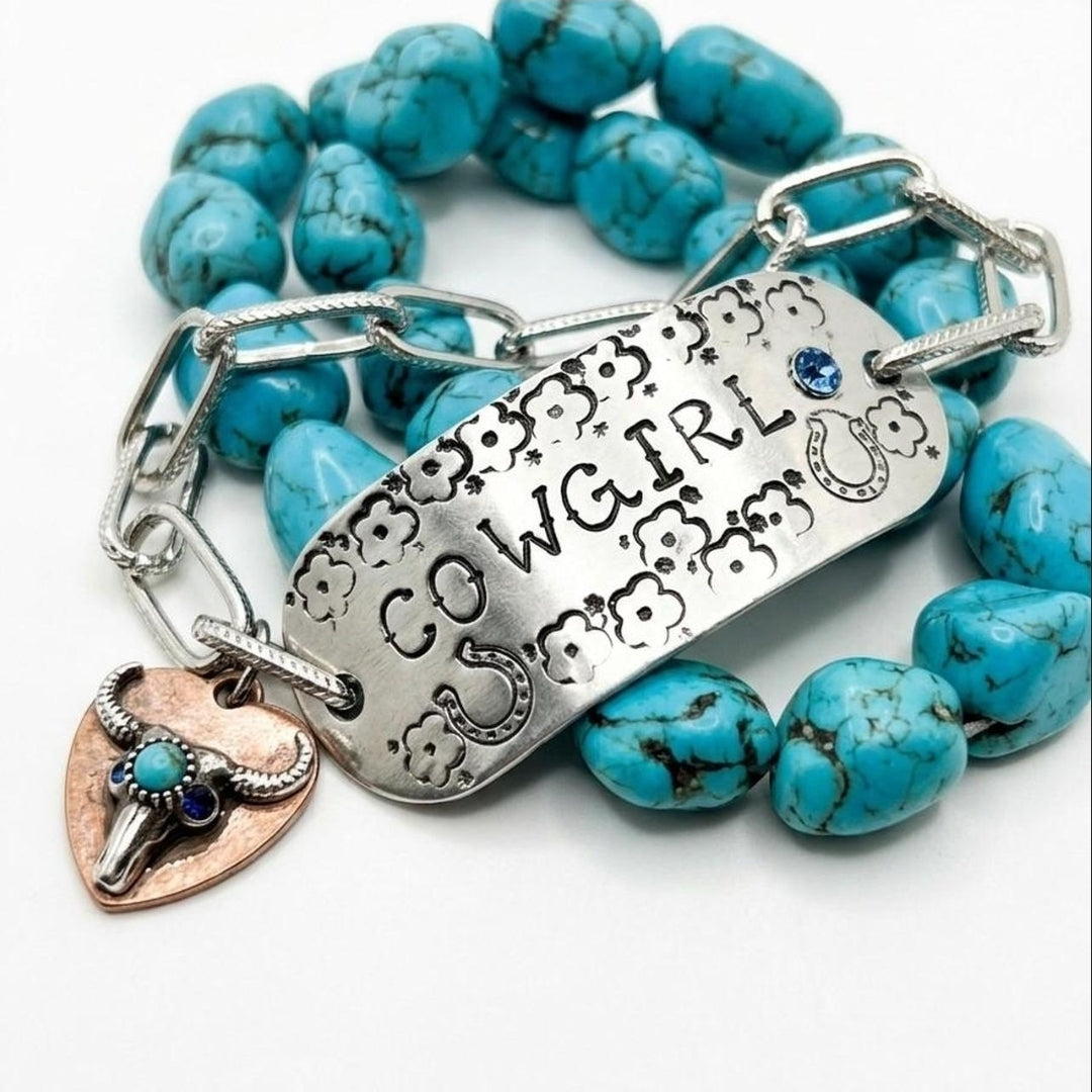 Desert Turquoise & "Cowgirl" Mixed Metal Stack
