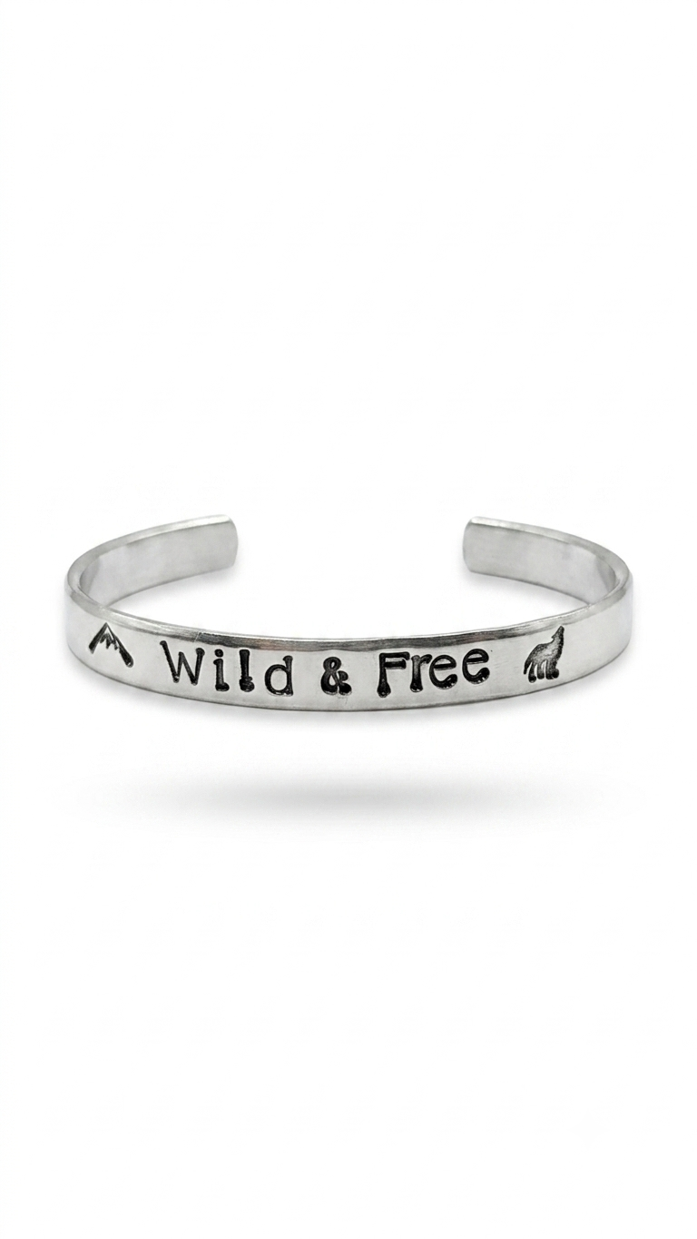 Wild & Free Handstamped Aluminum Cuff Bracelet
