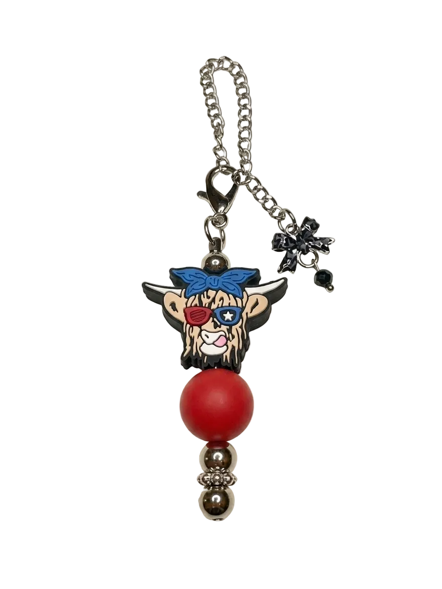 Patriotic Highland Cow Tumbler Charm
