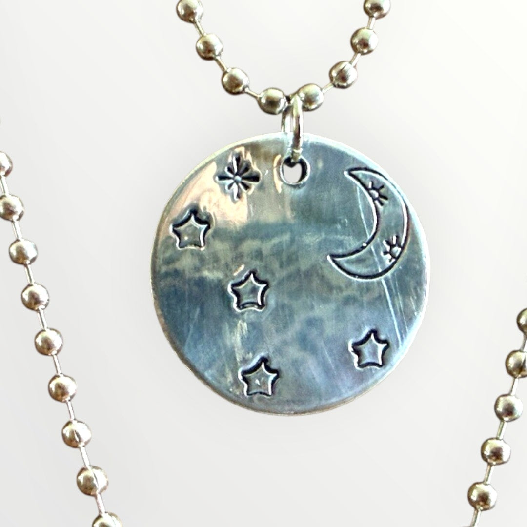 Hand-Stamped Sterling Silver Celestial Pendant Necklaces