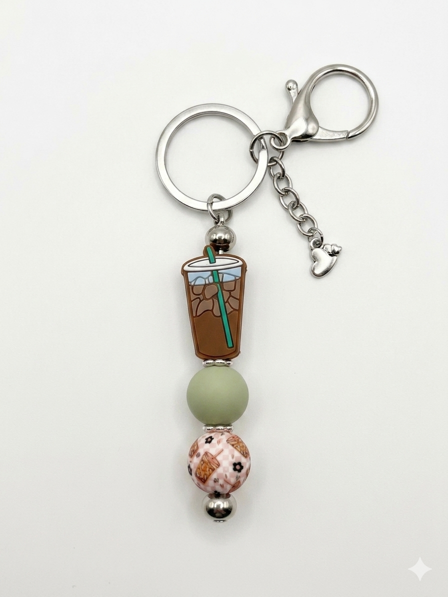 Caffeine Queen Beaded Keychain – Iced Coffee Edition