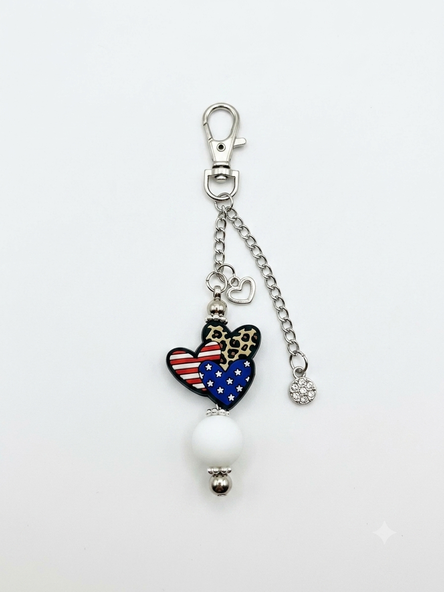 Patriotic Cheetah Heart Tumbler Charm | Western Americana Cup Accessory