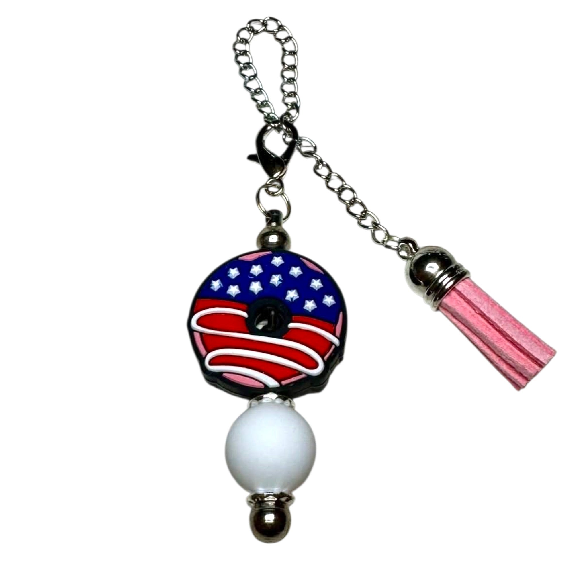 Patriotic Donut Tumbler Charm with Pink Tassel