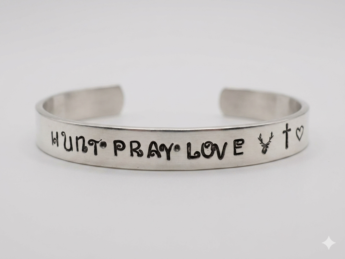Hunt Pray Love Hand-Stamped Cuff