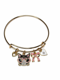 Pink Cat Lover Charm Bangle Bracelet | Handcrafted Gold-Tone Bracelet