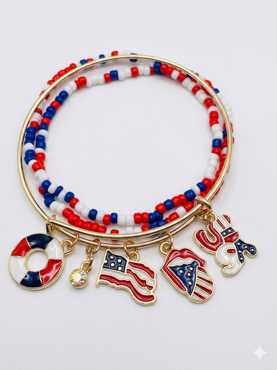 Patriotic "Summer Fun" Charm Stack: USA Bracelet Set