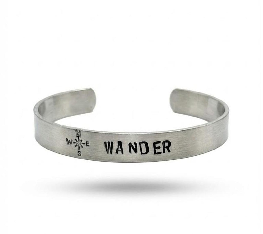 "WANDER" hand-stamped cuff