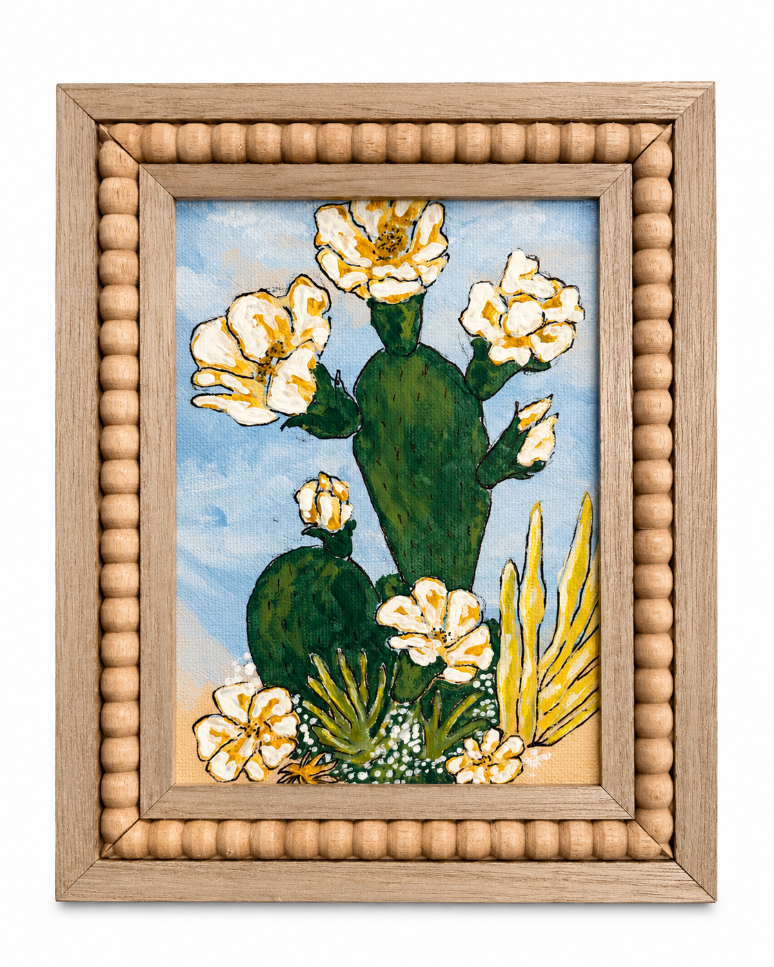 Blooming Prickly Pear | Original Framed 4x6 Acrylic Canvas Painting