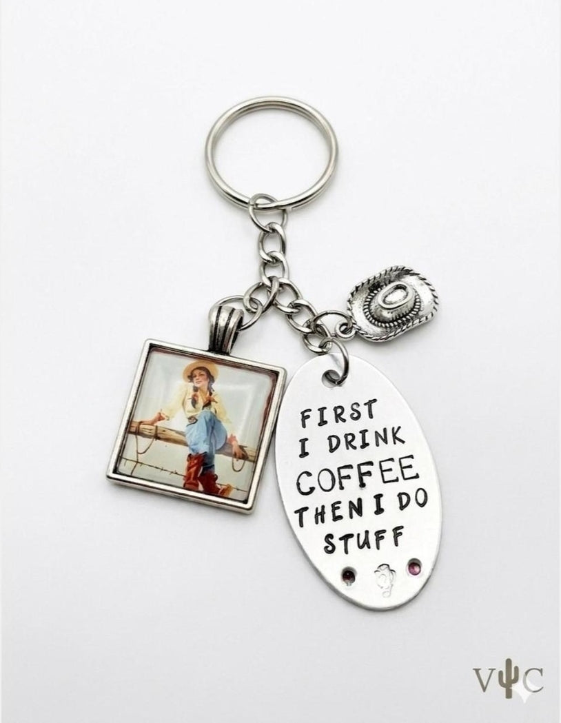 Coffee & Cowgirl Charms Keychain