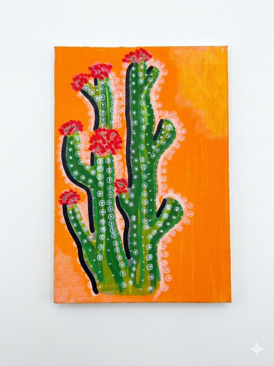 Hand-Painted Cactus Canvas Art Set – Original 4x6 Acrylic Desert Paintings (Set of 3), Vibrant Boho Chic Wall Decor