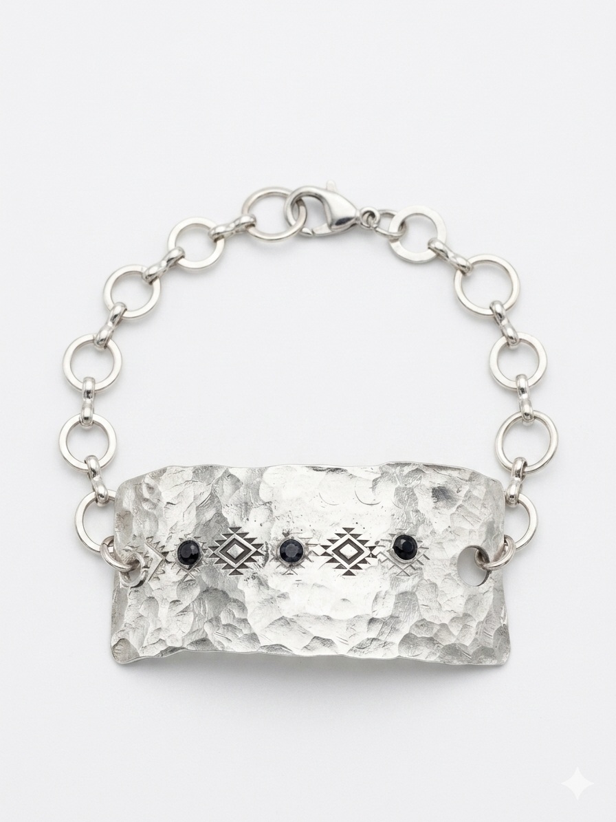 Hand-Forged Hammered Southwestern Gemstone Chain Bracelet