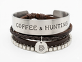 Coffee & Hunting Leather Layered Bracelet Stack