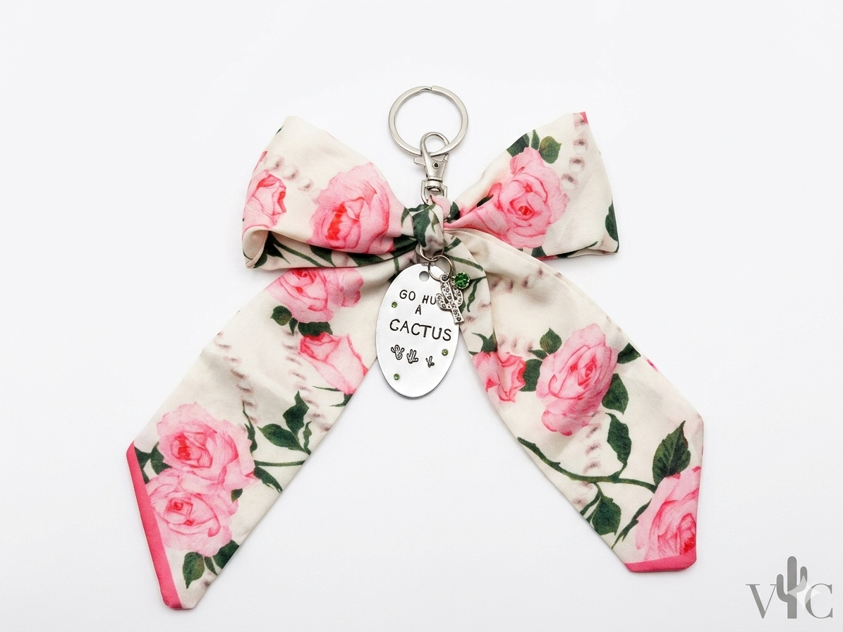 "Go Hug A Cactus" Hand-Stamped Rose Purse Charm