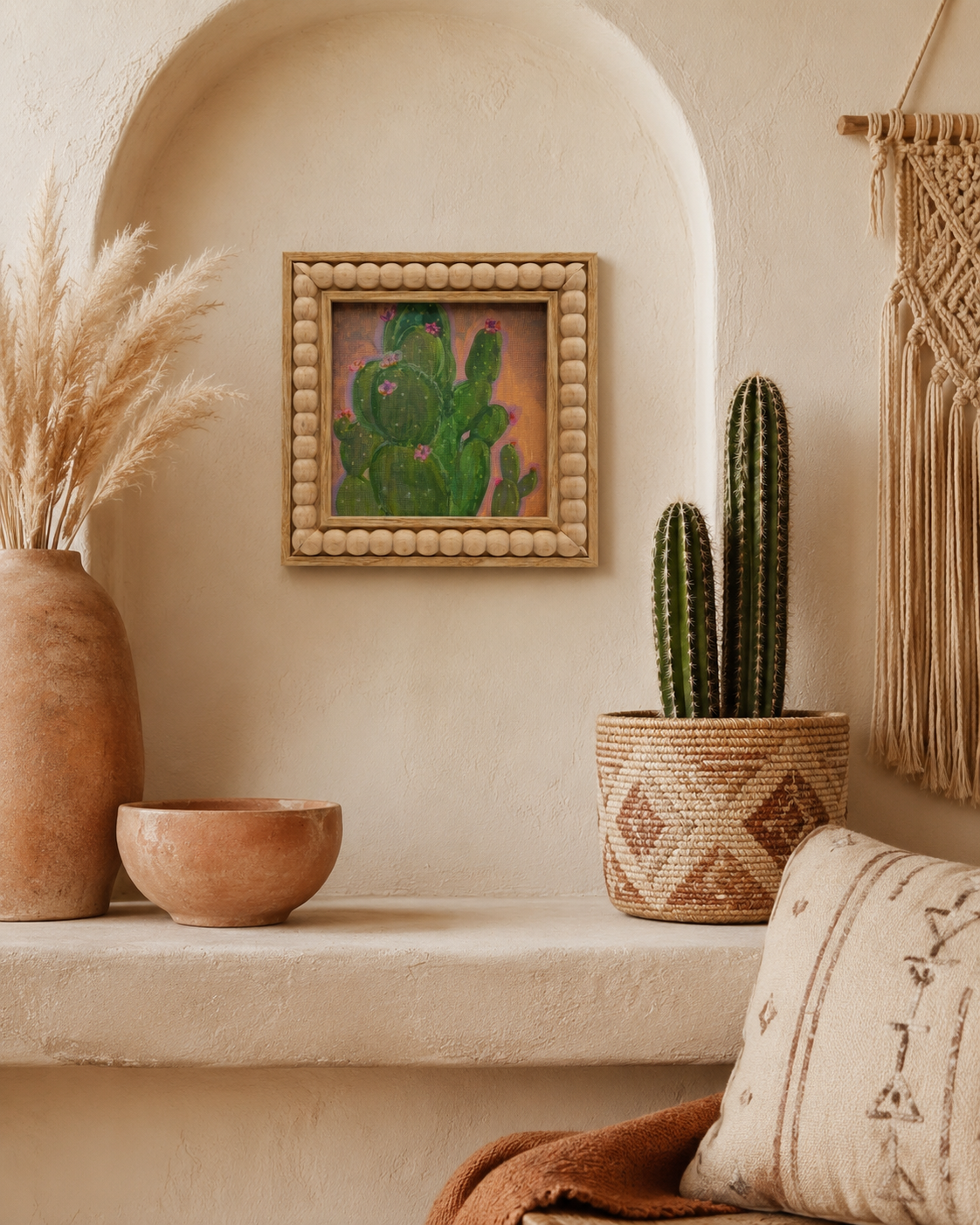 Golden Hour Cactus Framed Original Acrylic Painting