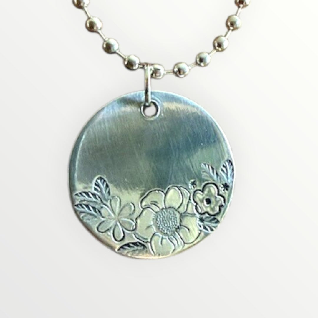Hand-Stamped Floral Aluminum Pendant Necklaces – Western Grunge Boho Charm