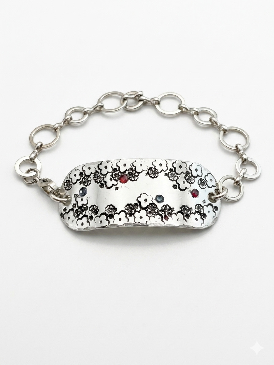Hand-Pressed Forget-Me-Not Gemstone Chain Bracelet