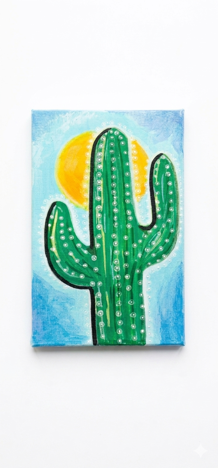 Hand-Painted Cactus Canvas Art Set – Original 4x6 Acrylic Desert Paintings (Set of 3), Vibrant Boho Chic Wall Decor