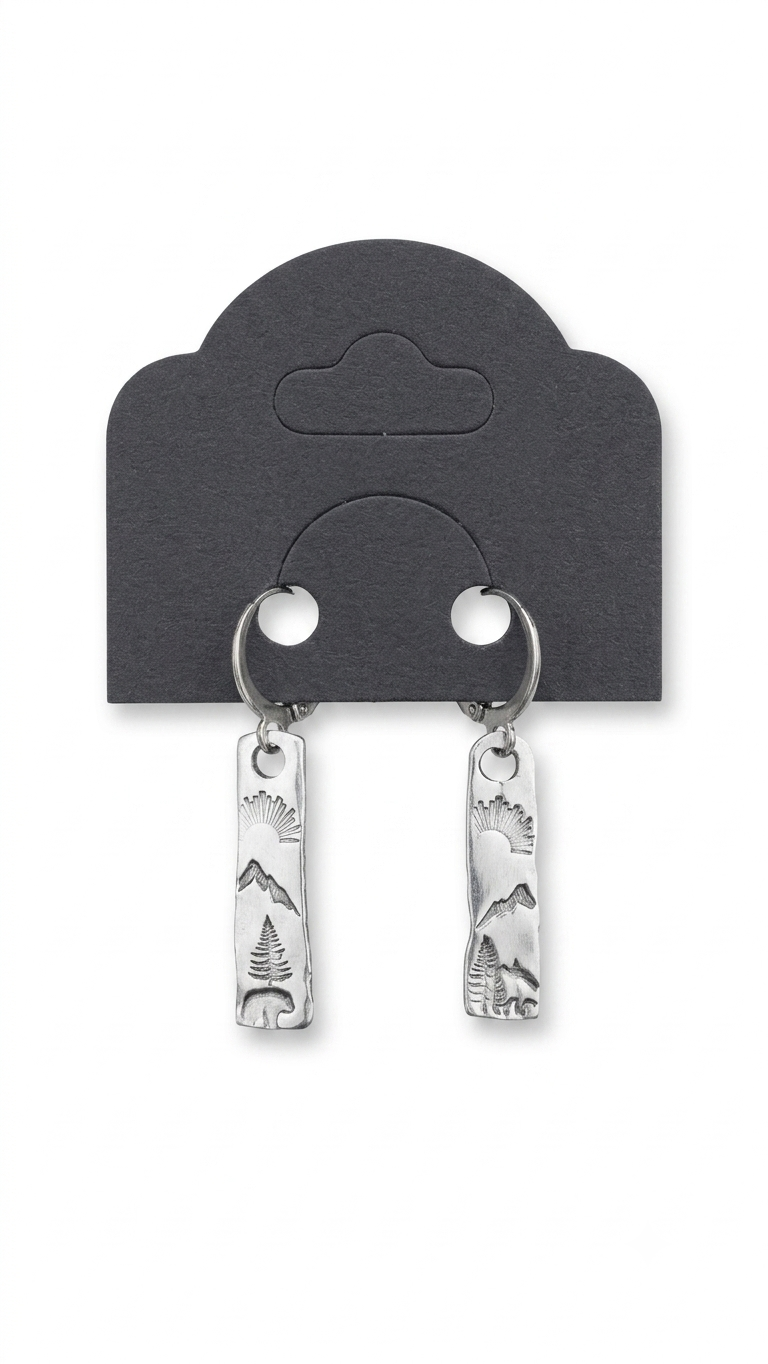 Mountain Bear Handstamped Aluminum Bar Earrings