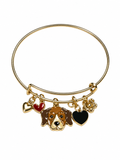 Puppy Love Gold Charm Bangle Bracelet – Handcrafted Hound, Hearts & Floral Accents