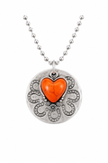 Crimson Lucky Hearts Hand-Stamped Disc Necklace with Genuine Gemstone