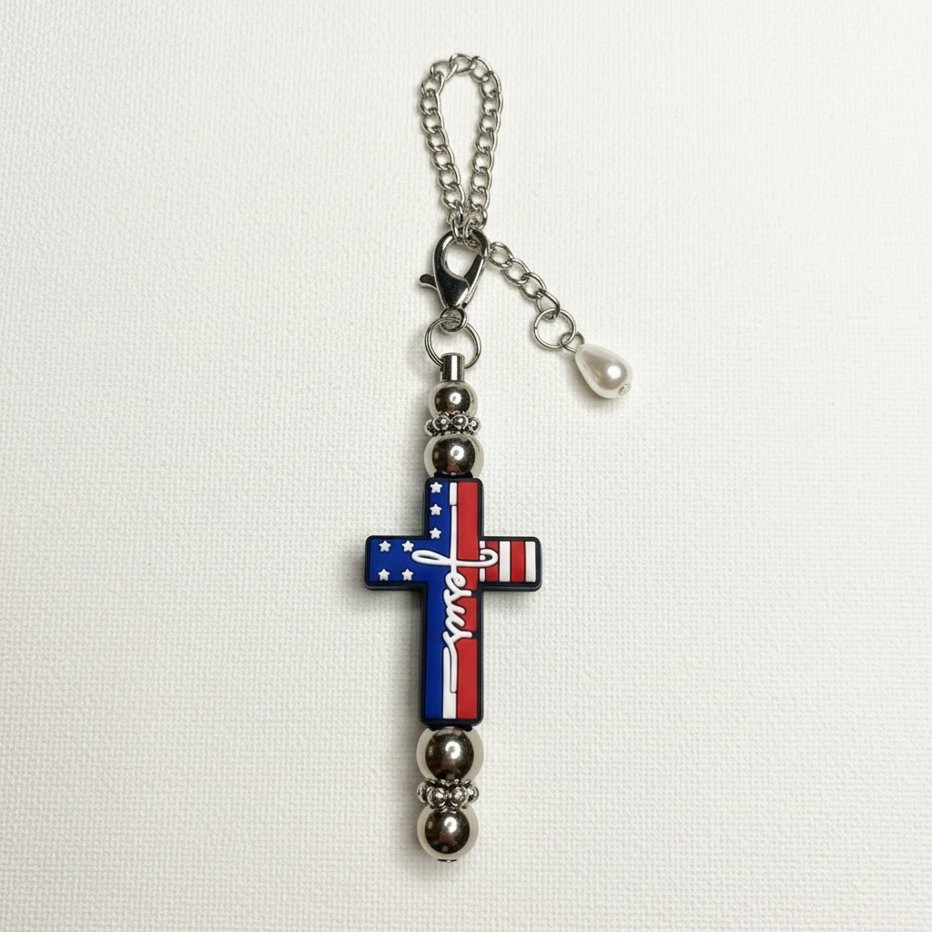 Patriotic "Jesus" Cross Tumbler Charm