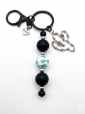Desert Thorn Handmade Beaded Keychain | Matte Black & Cactus Charm