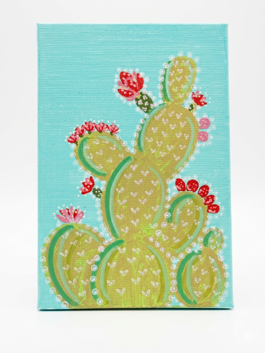 Desert Dreams" Original 4x6 Acrylic Cactus Painting on Canvas