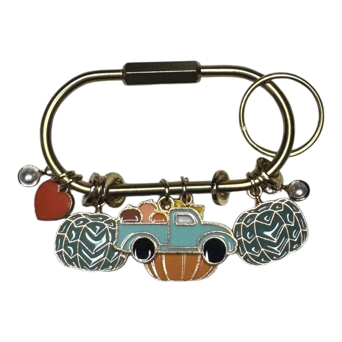 Autumn Elegance: Teal Harvest Truck & Pumpkin Bag Charm / Keychain