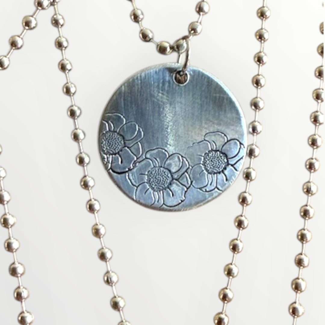 Hand-Stamped Floral Aluminum Pendant Necklaces – Western Grunge Boho Charm
