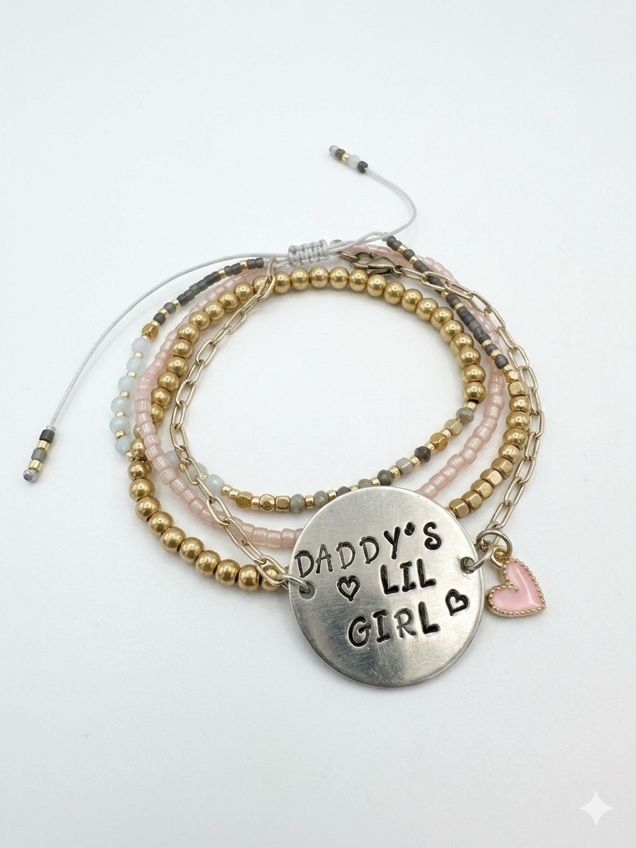 Daddy’s Lil Girl Hand-Stamped Aluminum Charm Bracelet