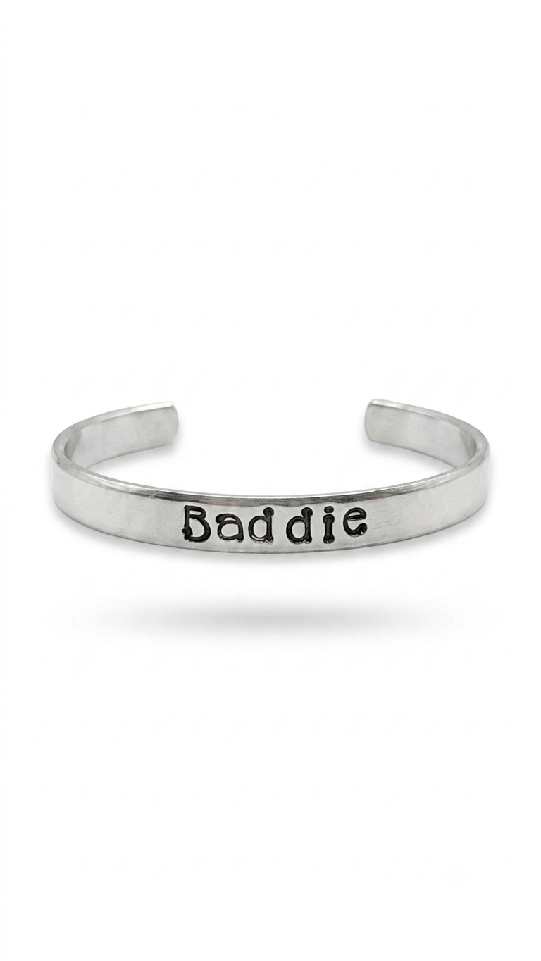Baddie Handstamped Aluminum Cuff Bracelet