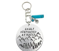 Hand-Stamped Mountain Keychain with Genuine Turquoise – "Easily Distracted by Rocks"