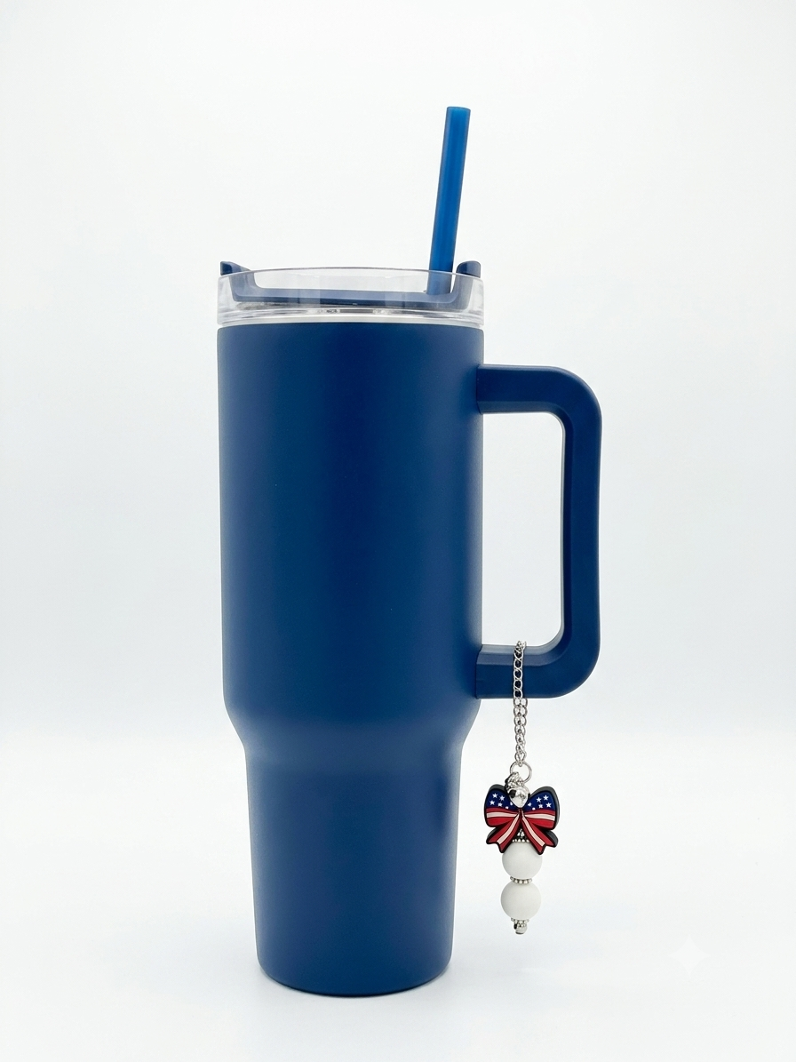 Patriotic Stars & Bow Tumbler Charm & Matte Navy Tumbler Set
