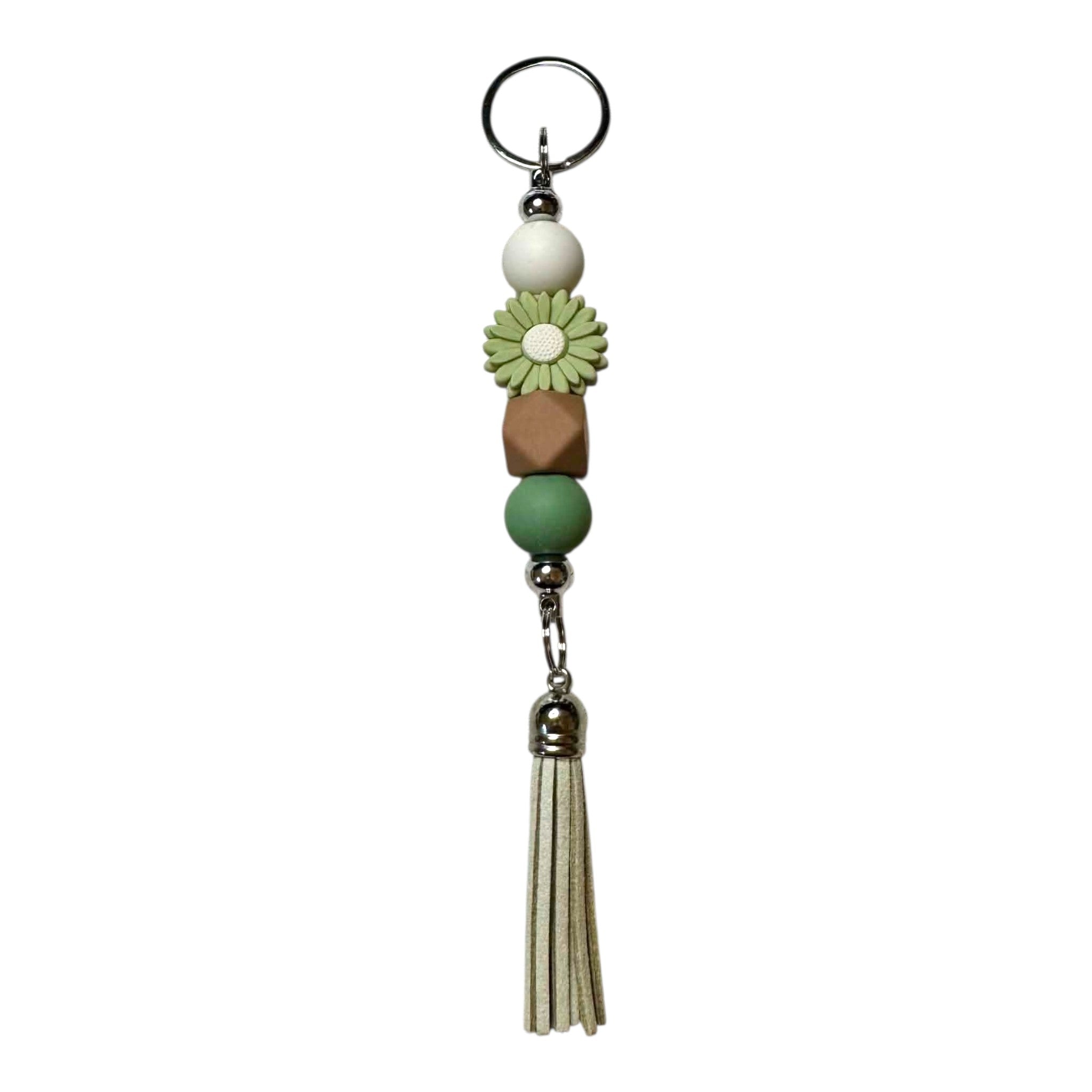 Handcrafted Sage Green & Earth-Tone Bead Keychain