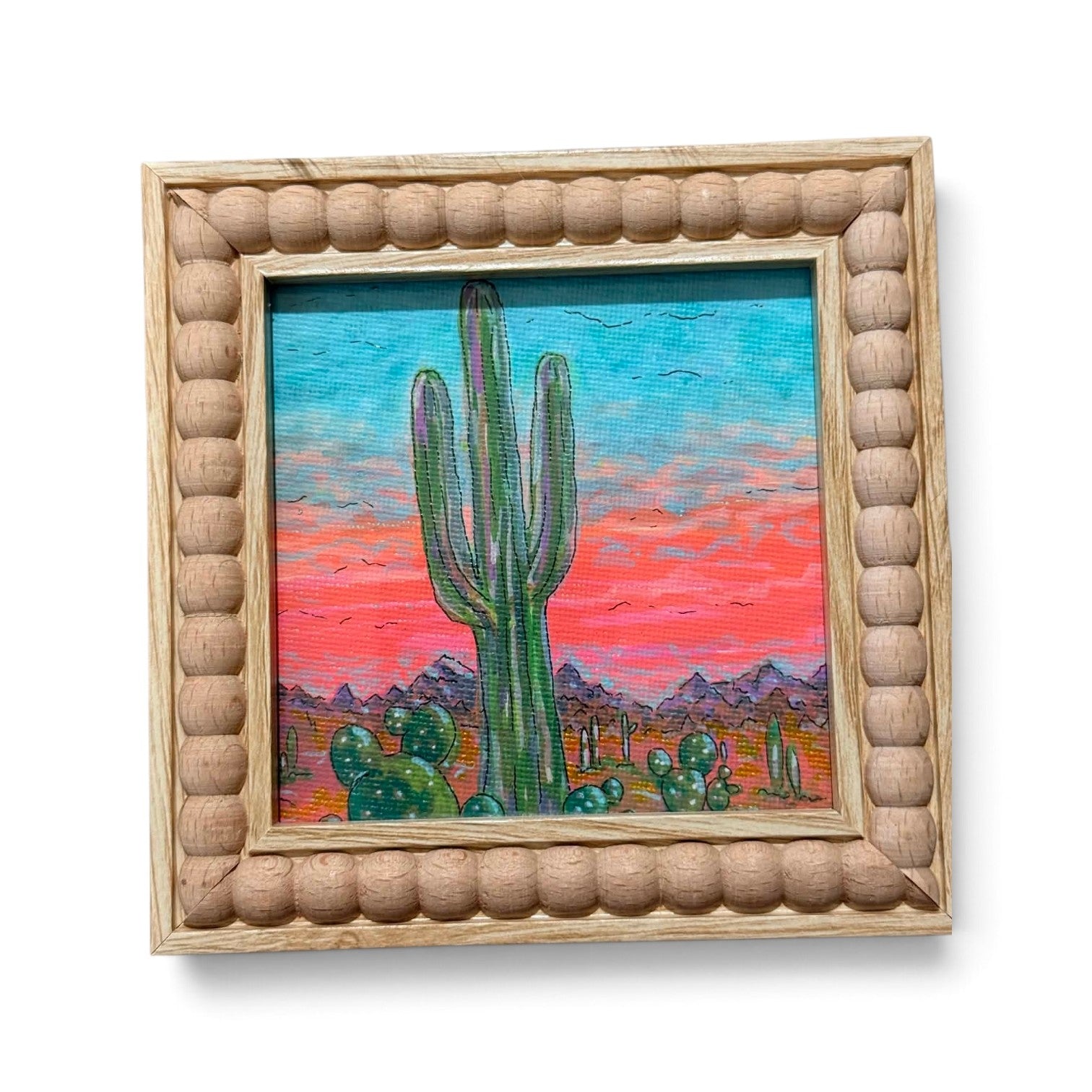 Desert Sunset Framed Mini Painting | Original 4x4 Acrylic Landscape