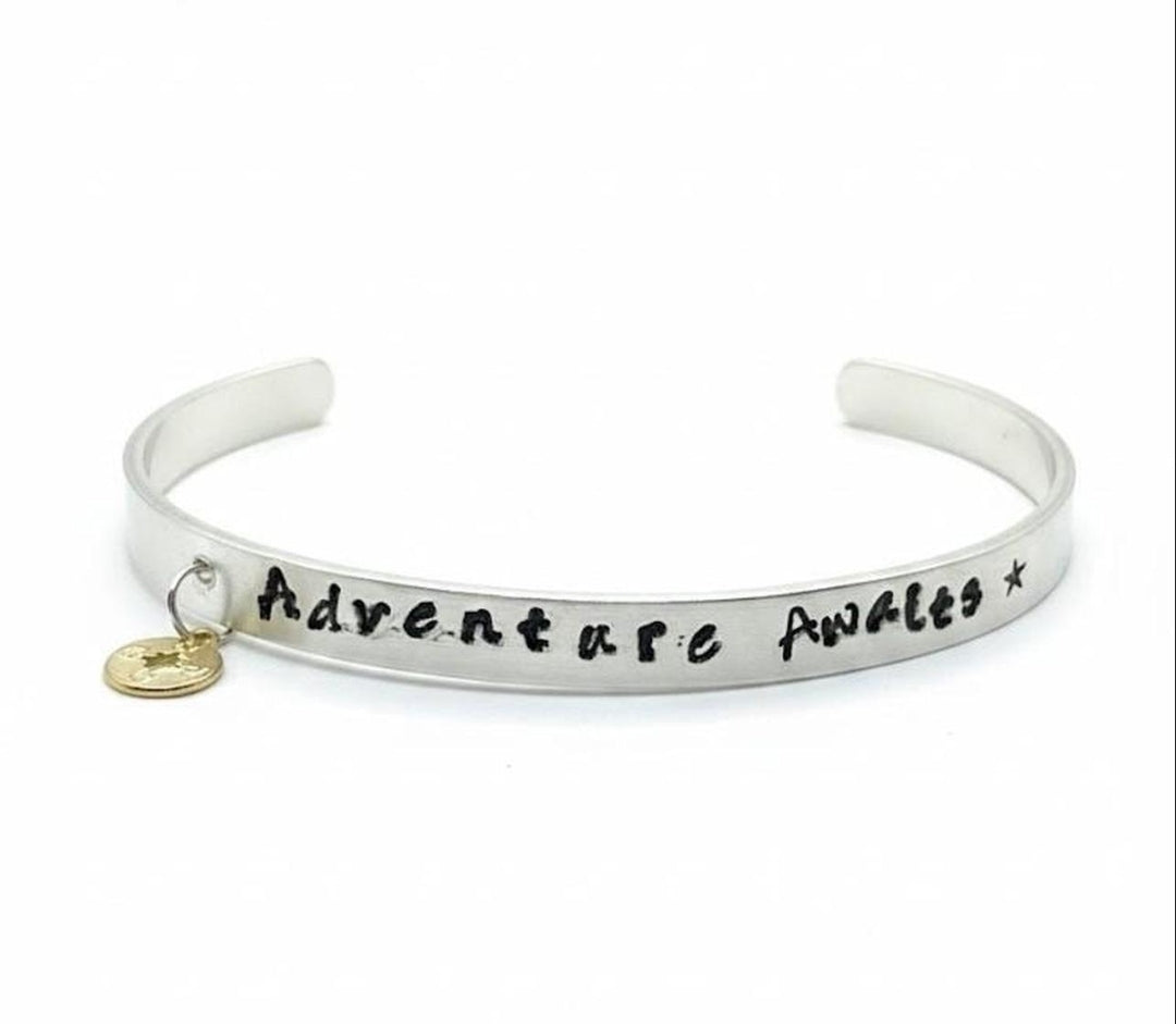 "Adventure Awaits" compass charm cuff