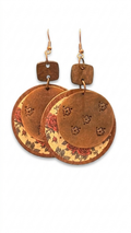 Handstamped Floral Vintage Rose Tiered Leather Earrings