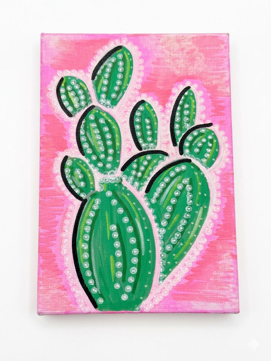 Hand-Painted Cactus Canvas Art Set – Original 4x6 Acrylic Desert Paintings (Set of 3), Vibrant Boho Chic Wall Decor