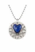 Midnight Sky Lucky Hearts Hand-Stamped Disc Necklace with Genuine Blue Gemstone