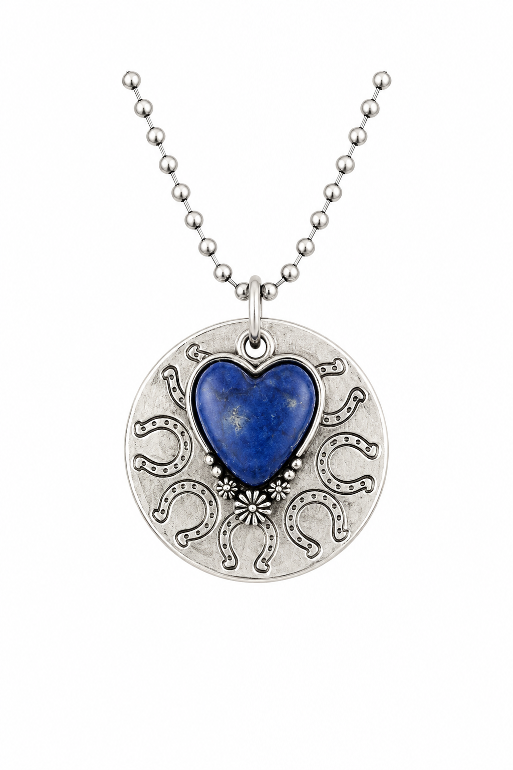 Midnight Sky Lucky Hearts Hand-Stamped Disc Necklace with Genuine Blue Gemstone