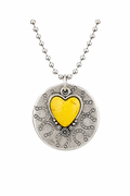 Golden Prairie Lucky Hearts Hand-Stamped Disc Necklace with Genuine Gemstone