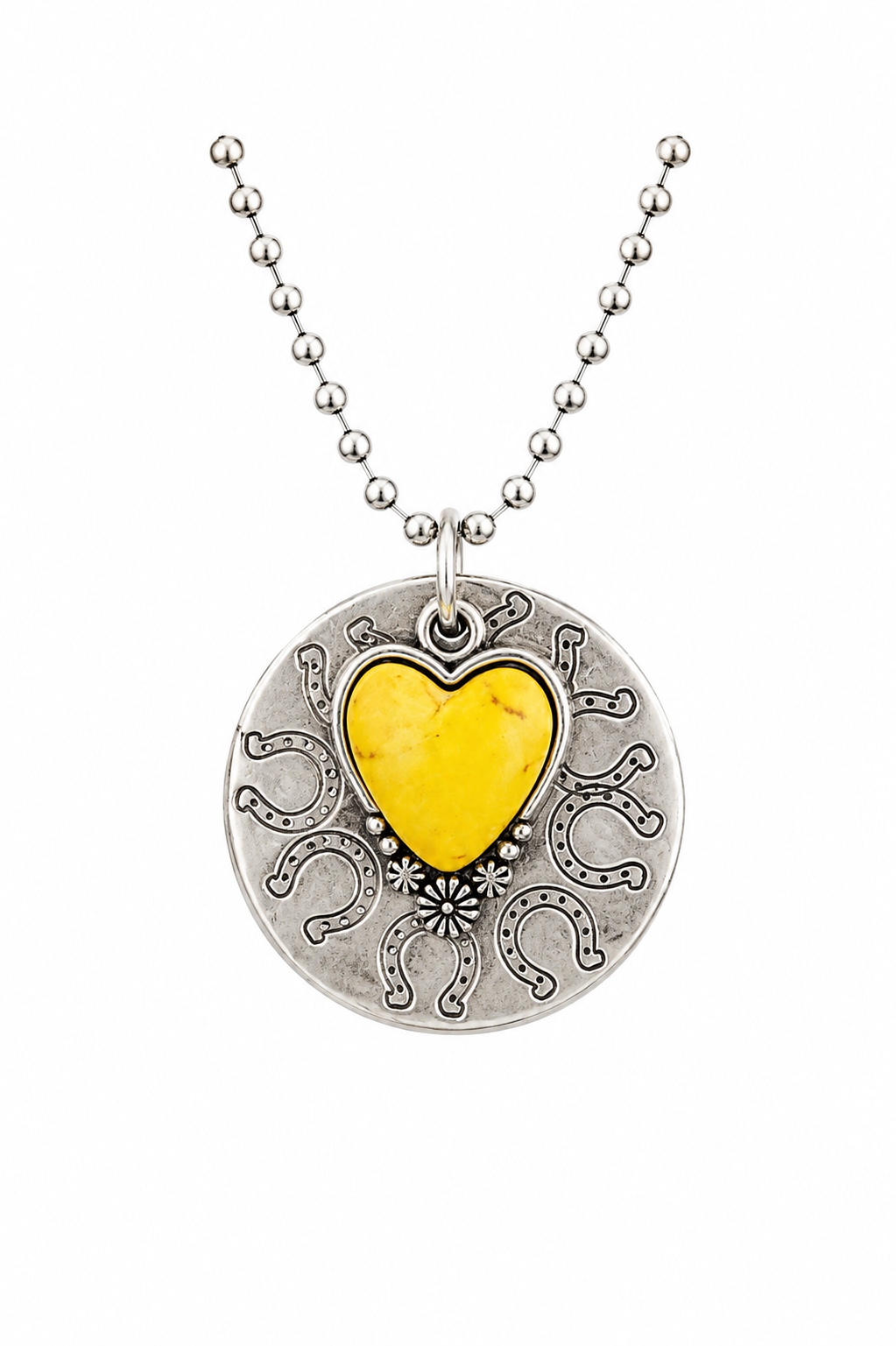 Golden Prairie Lucky Hearts Hand-Stamped Disc Necklace with Genuine Gemstone