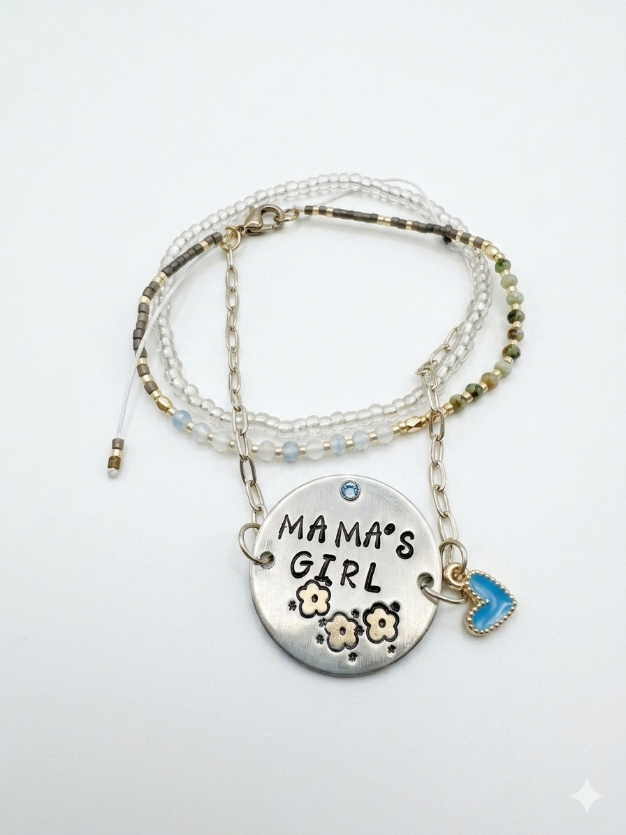 Mama’s Girl Hand-Stamped Aluminum Charm Bracelet