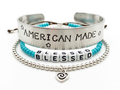 "American Made & Blessed" Hand-Stamped Cuff & Beaded Bracelet Stack — 3-Piece Set