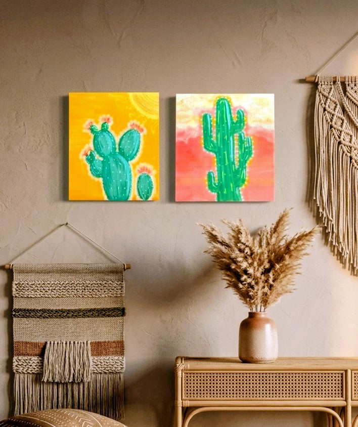 The Desert Sun Set: Original 4x6 Acrylic Canvas Pair