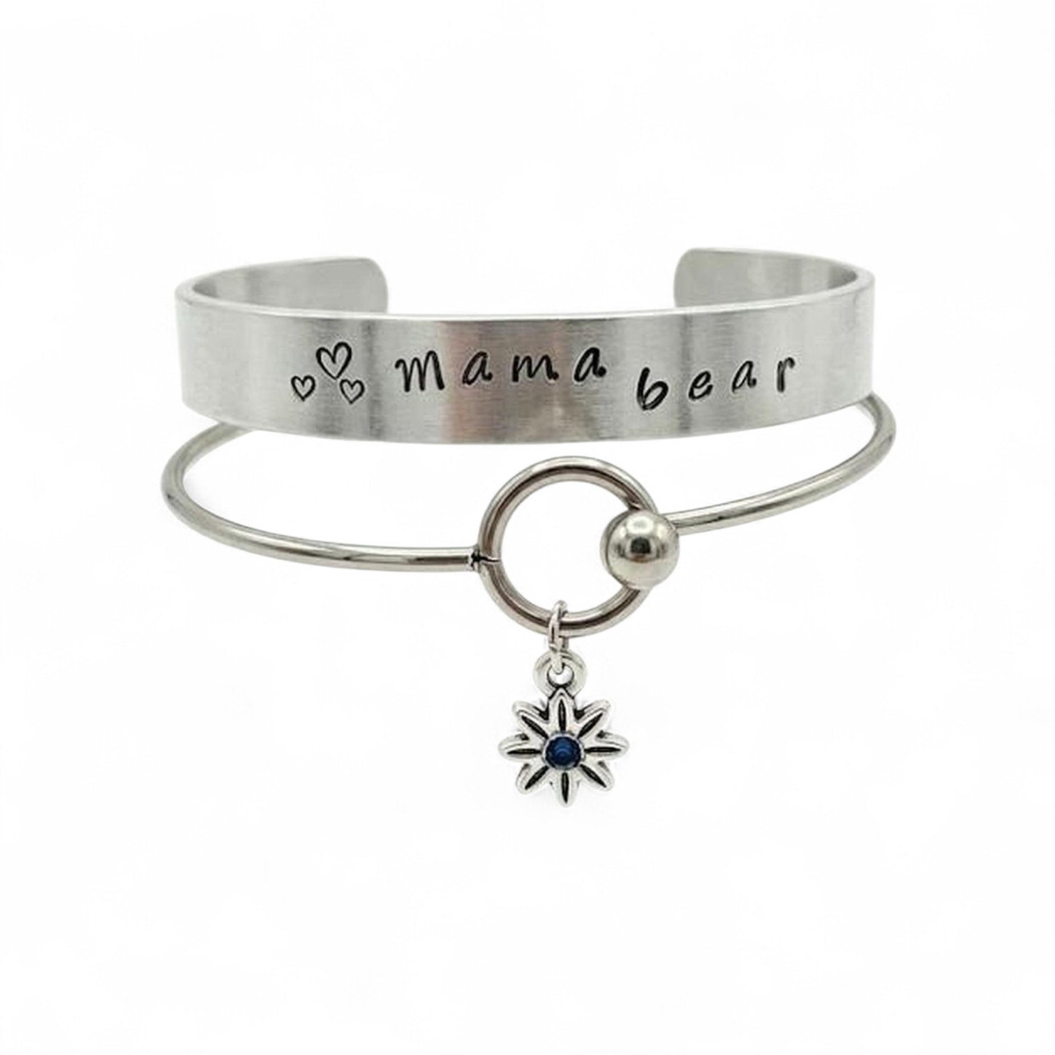 "Mama Bear" Hand-Stamped Aluminum Cuff Duo