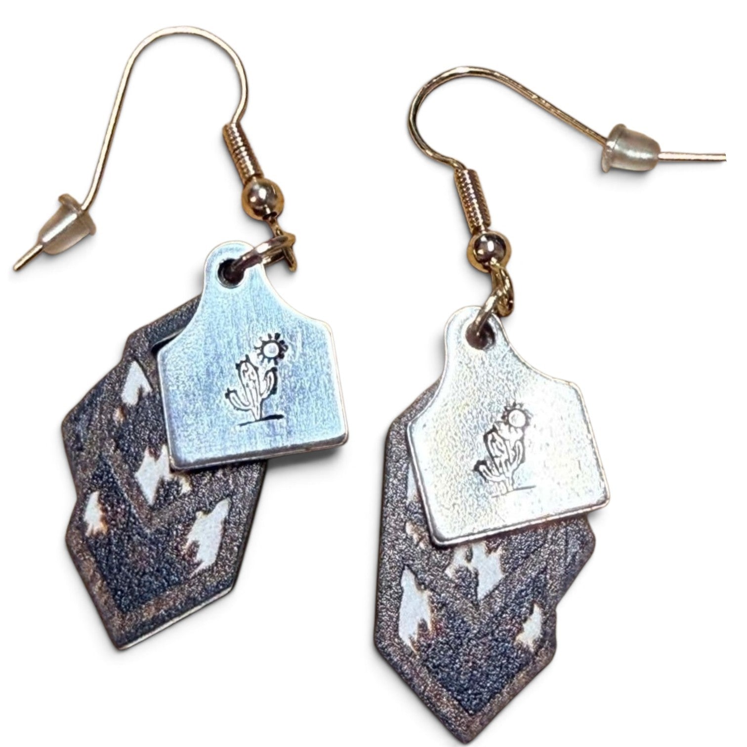Hand-Stamped Desert Sun Cattle Tag Earrings