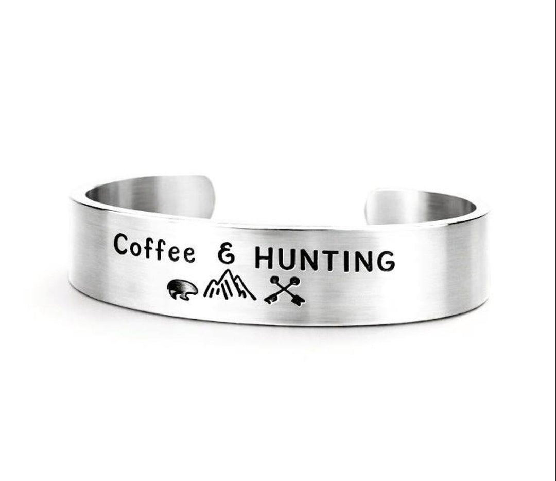 "Coffee & Hunting" Hand-Stamped Cuff