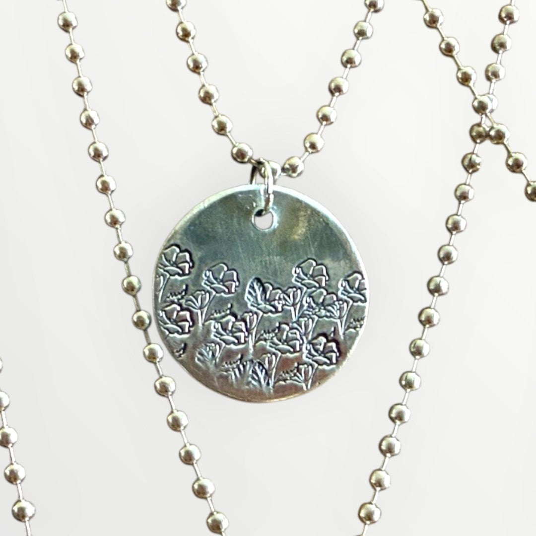 Hand-Stamped Floral Aluminum Pendant Necklaces – Western Grunge Boho Charm