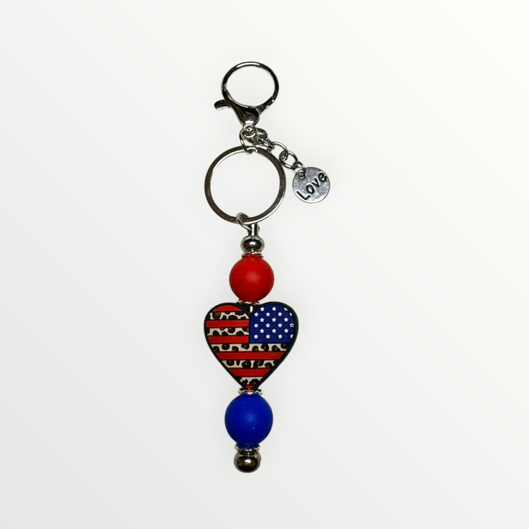 Patriotic Leopard Heart Keychain